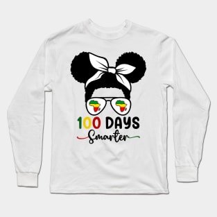 100 Days Smarter teacher Girls Messy Bun Black History Month Long Sleeve T-Shirt